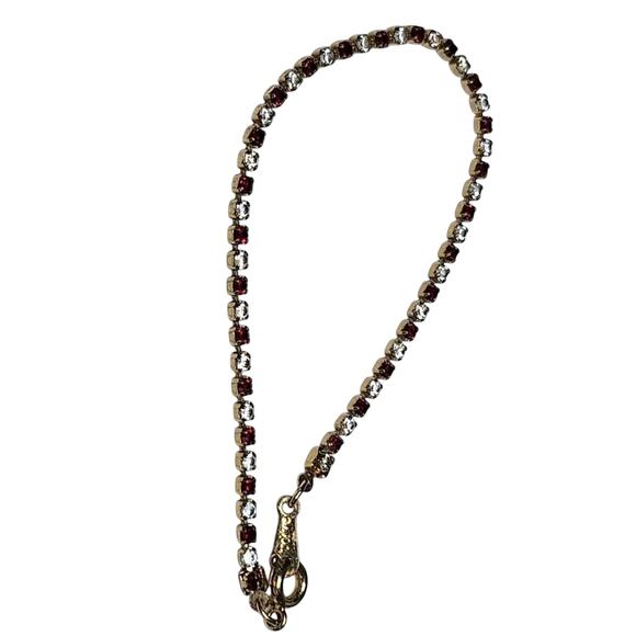 AVON Red and Clear Rhinestone Gold Tone Tennis Bracelet - Picture 1 of 4